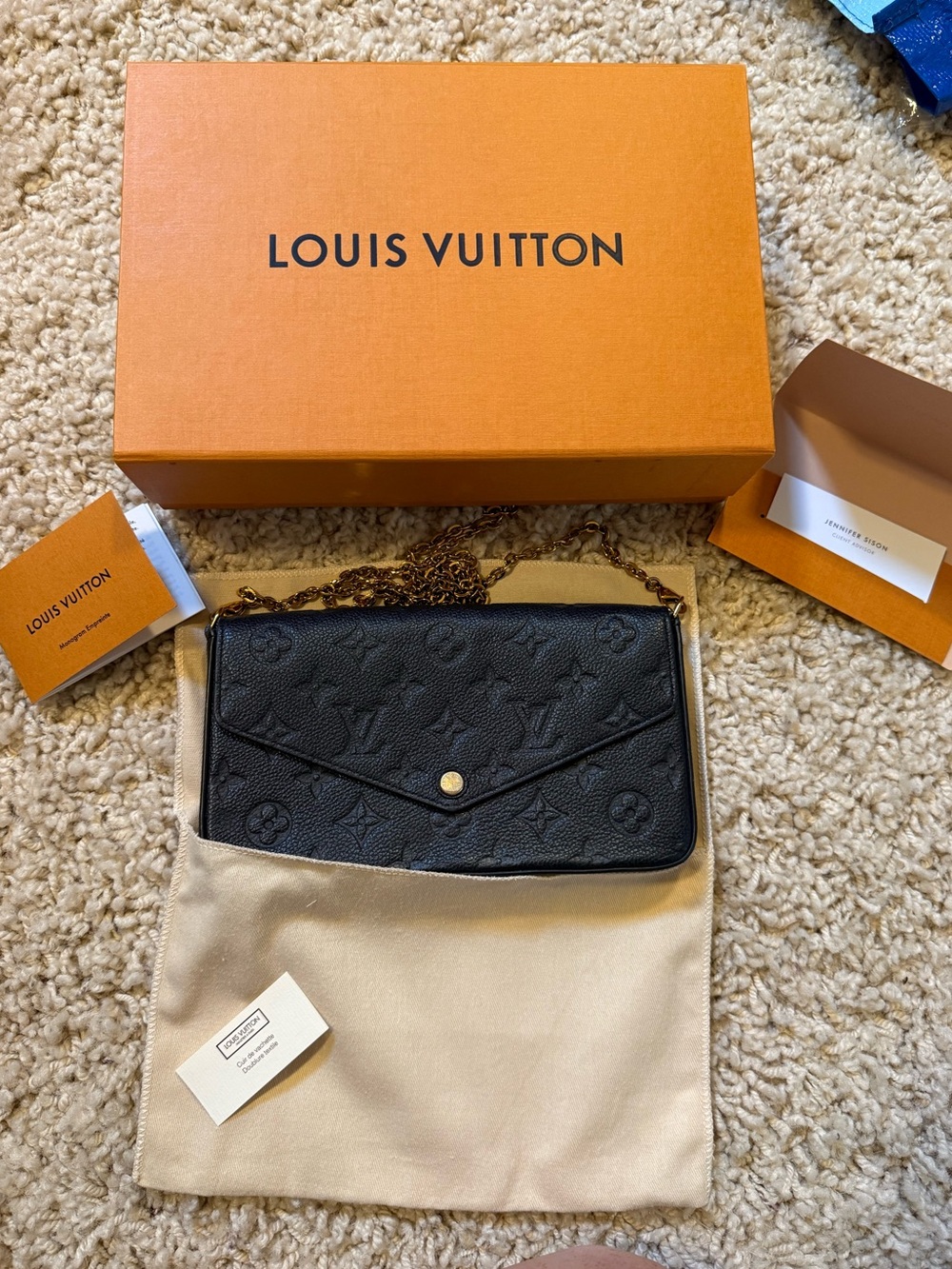 Louis Vuitton Black Embossed Monogram Crossbody Wallet with Chain